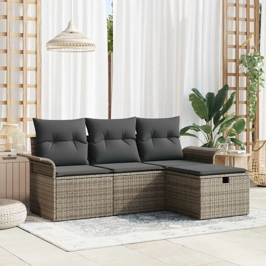 Set Divano da Giardino con cuscino 4 pcs Grigio polyrattan 3358848