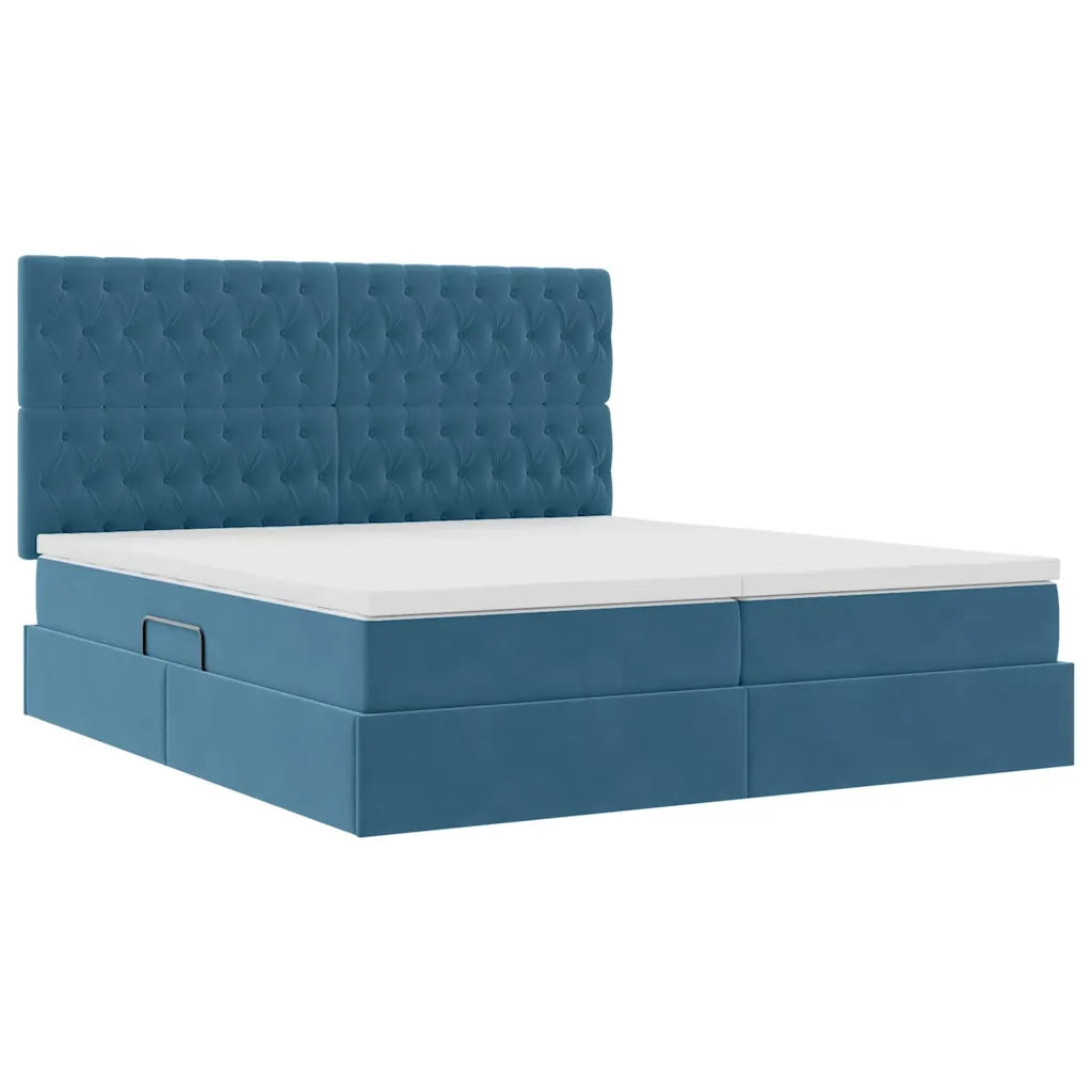 Letto con luci a strisce a LED Blu Scuro 200 x 200 cm Velluto