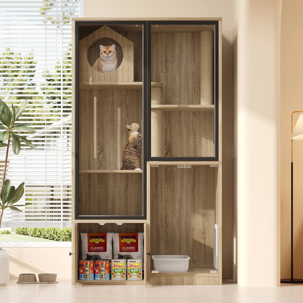 Mobile contenitore a più livelli con porta bloccabile e vetri panoramici per interni; 90×50×160 cm