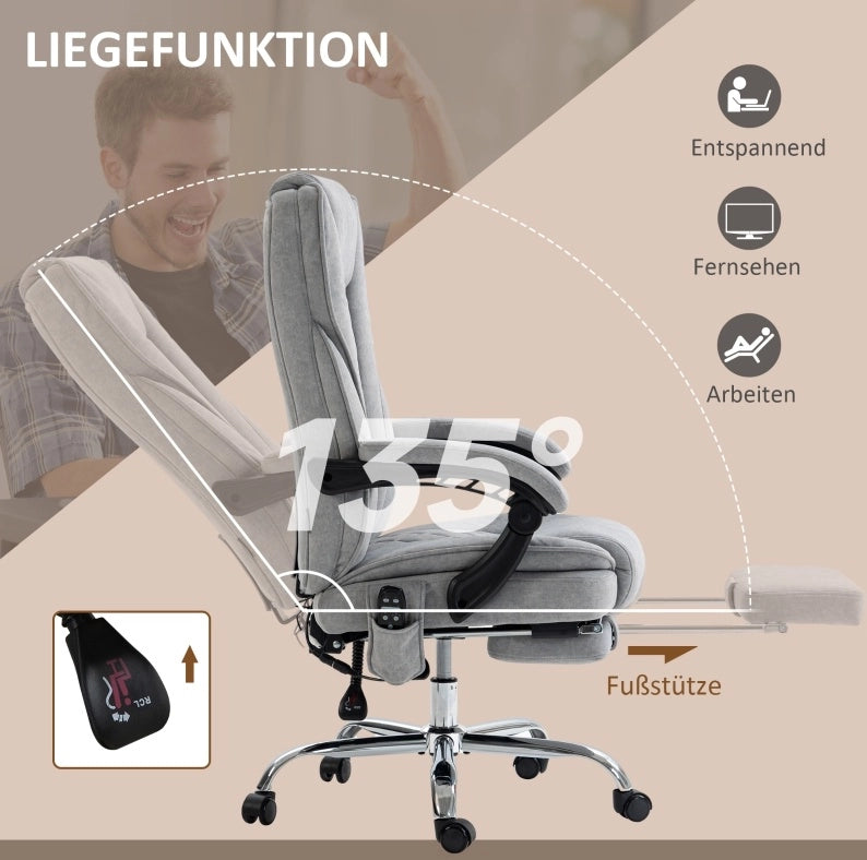 Sedia da ufficio ergonomica con massaggio, calore e poggiapiedi