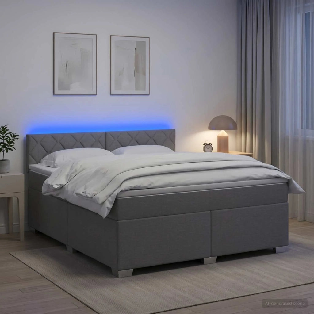 Letto con Box Spring, Materasso e LED Grigio Chiaro Tessuto 3451945