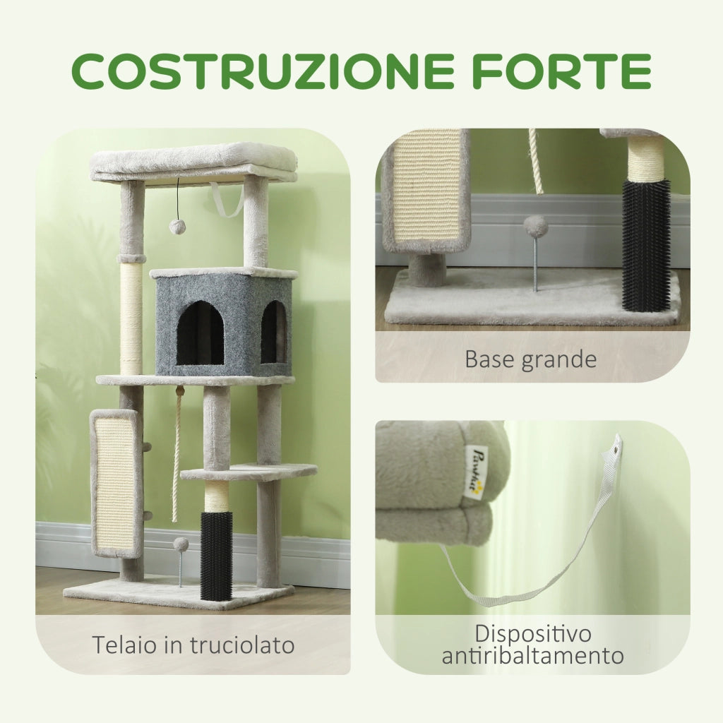 Tiragraffi Multilivello con Casetta e Lettino ¨C Xylo ¨C Grigio 132 cm