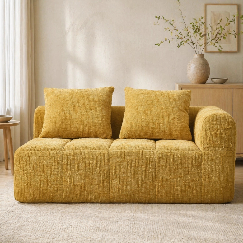 Divano con chaise longue giallo in chenille; 158x90x60 cm