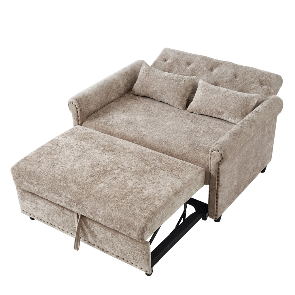 Divano letto 2 posti ¨C Minimal ¨C tessuto chenille beige con 2 cuscini