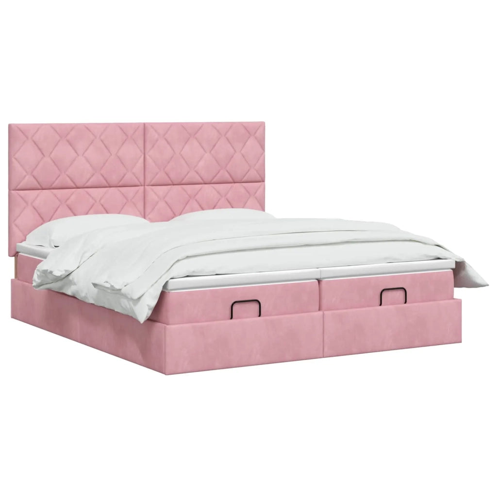 Letto Ottomano con Materasso e LED Rosa 180 x 200 cm Velluto 3458519