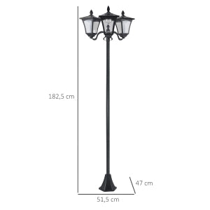 Lanterna Solare da Giardino a 3 Fiamme, LED 120 Lumen, IP44, Acciaio Inox 201 Nero, 51,5x47x182,5 cm