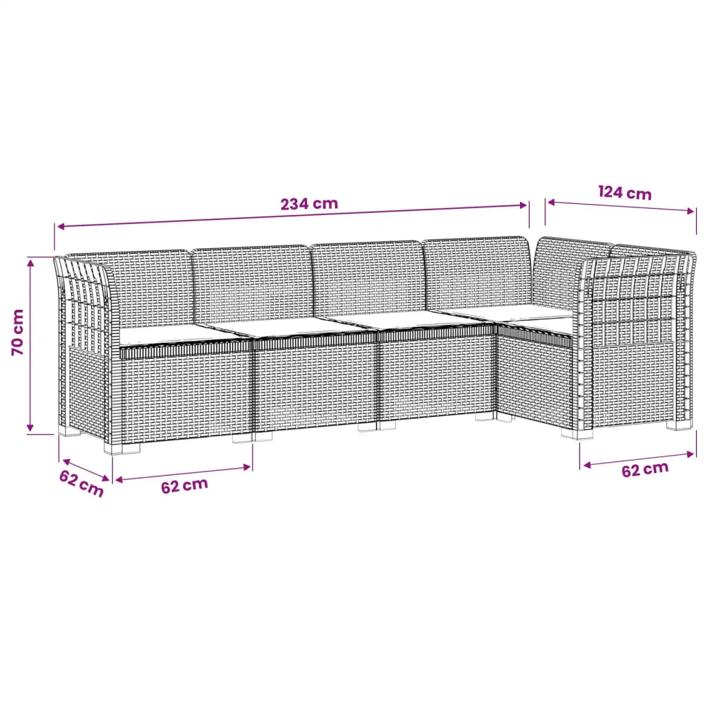 Divano da Giardino 5 Posti con Cuscini Stile Rattan PP 3444037