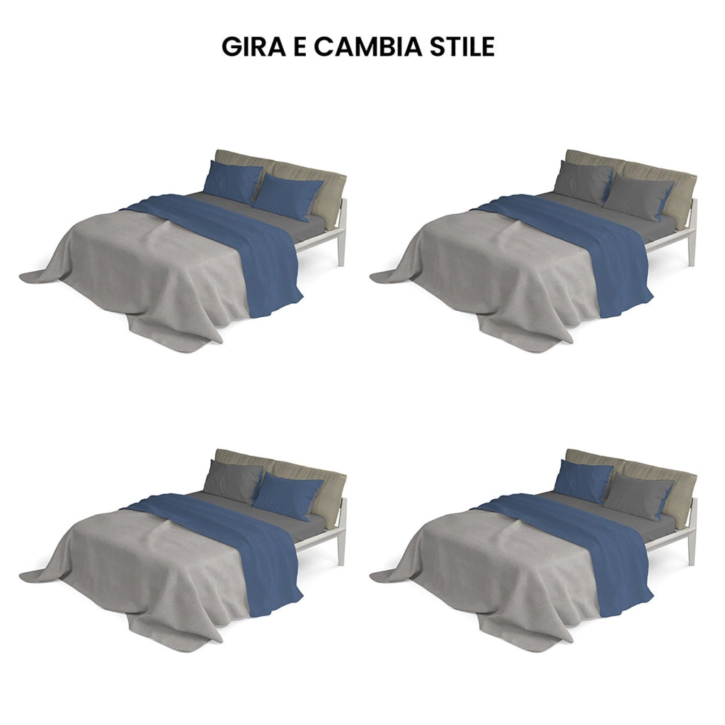Set Lenzuola Sopra Sotto e Federe Doubleface Avio/Fumo 1 Piazza e Mezzo