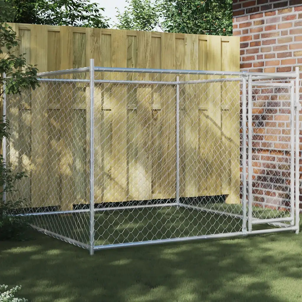 Gabbia per Cani con Porta Grigia 2x2x1,5 m in Acciaio Zincato 172562