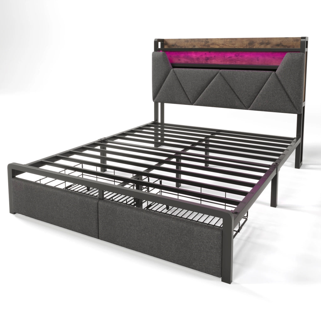 Letto imbottito 140x200 cm grigio con due cassetti