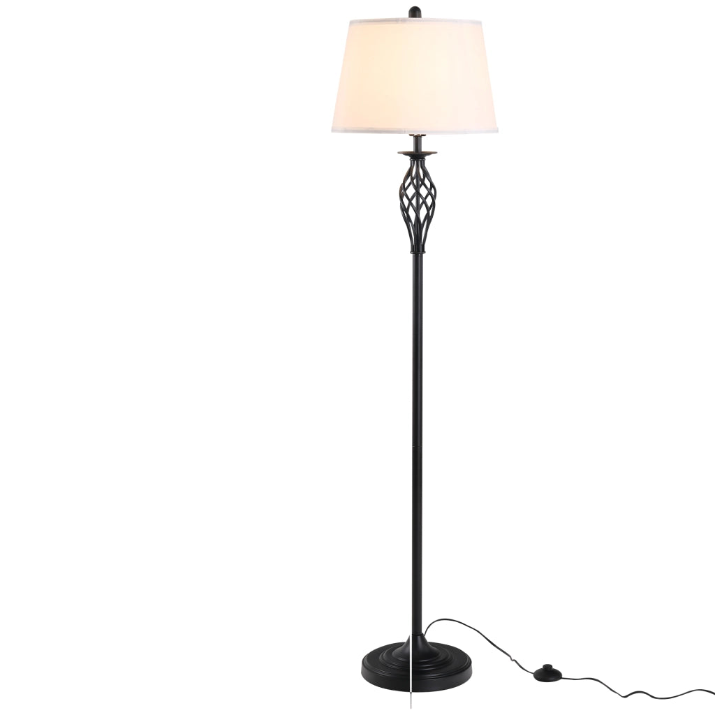 Set 3 Pezzi: 1 Lampada da Terra e 2 Lampade da Tavolo in Metallo, Design Vintage, Lampadine E27, Nero e Bianco