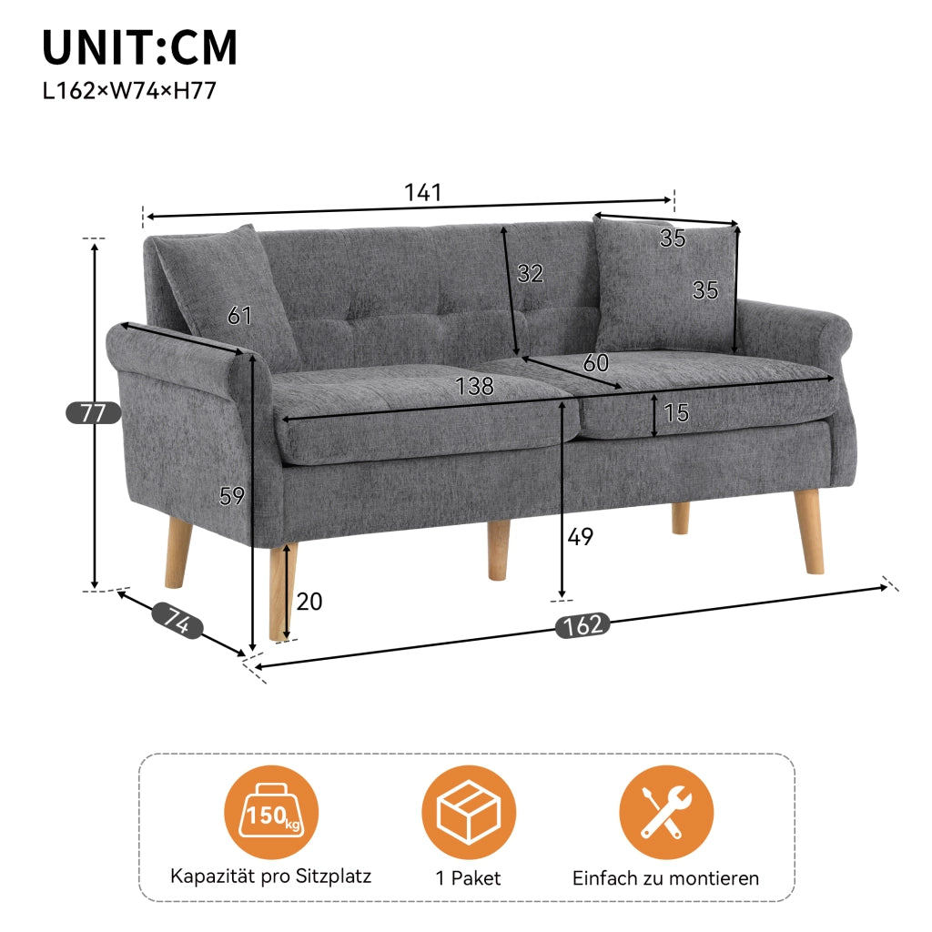 Divano 2 Posti in Tessuto Chenille con Cuscini Morbidi ¨C MINIMAL ¨C Grigio/Beige