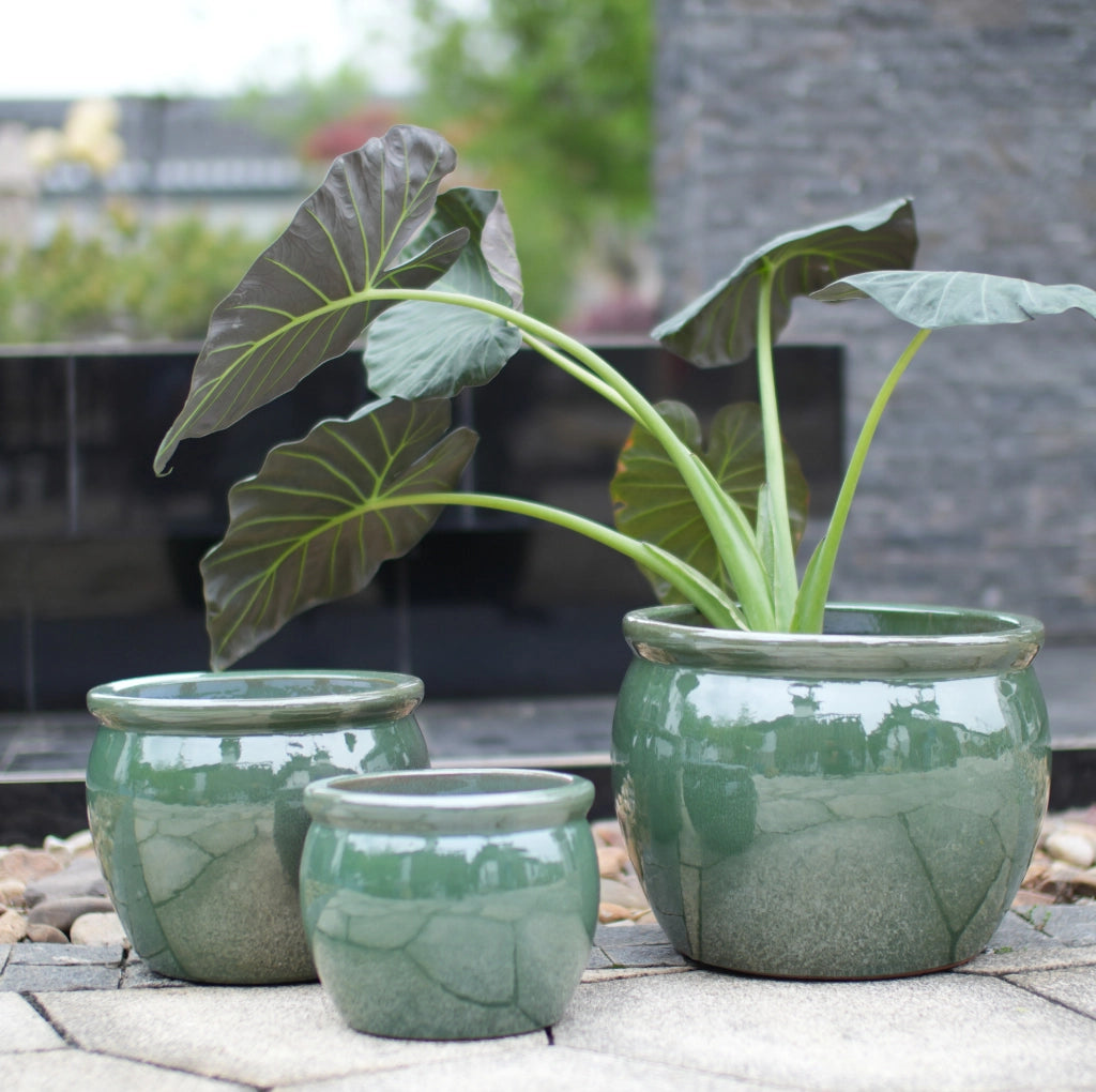 Vaso da giardino ULEVR in ceramica ? 37 cm, finitura lucida blu-verde anticato per interno ed esterno