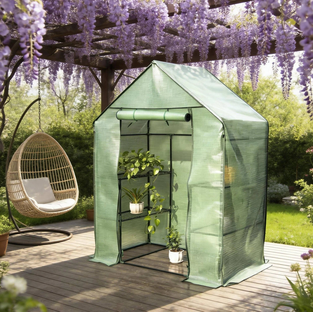 Serra in PVC Verde 143x215x195 cm con Tubature in Acciaio Verniciato per Coltivazione Protetta