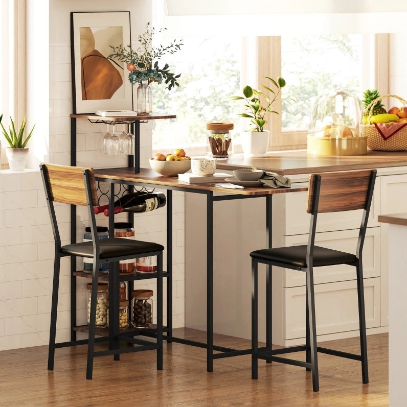 Set tavolo bar allungabile con 2 sgabelli, marrone