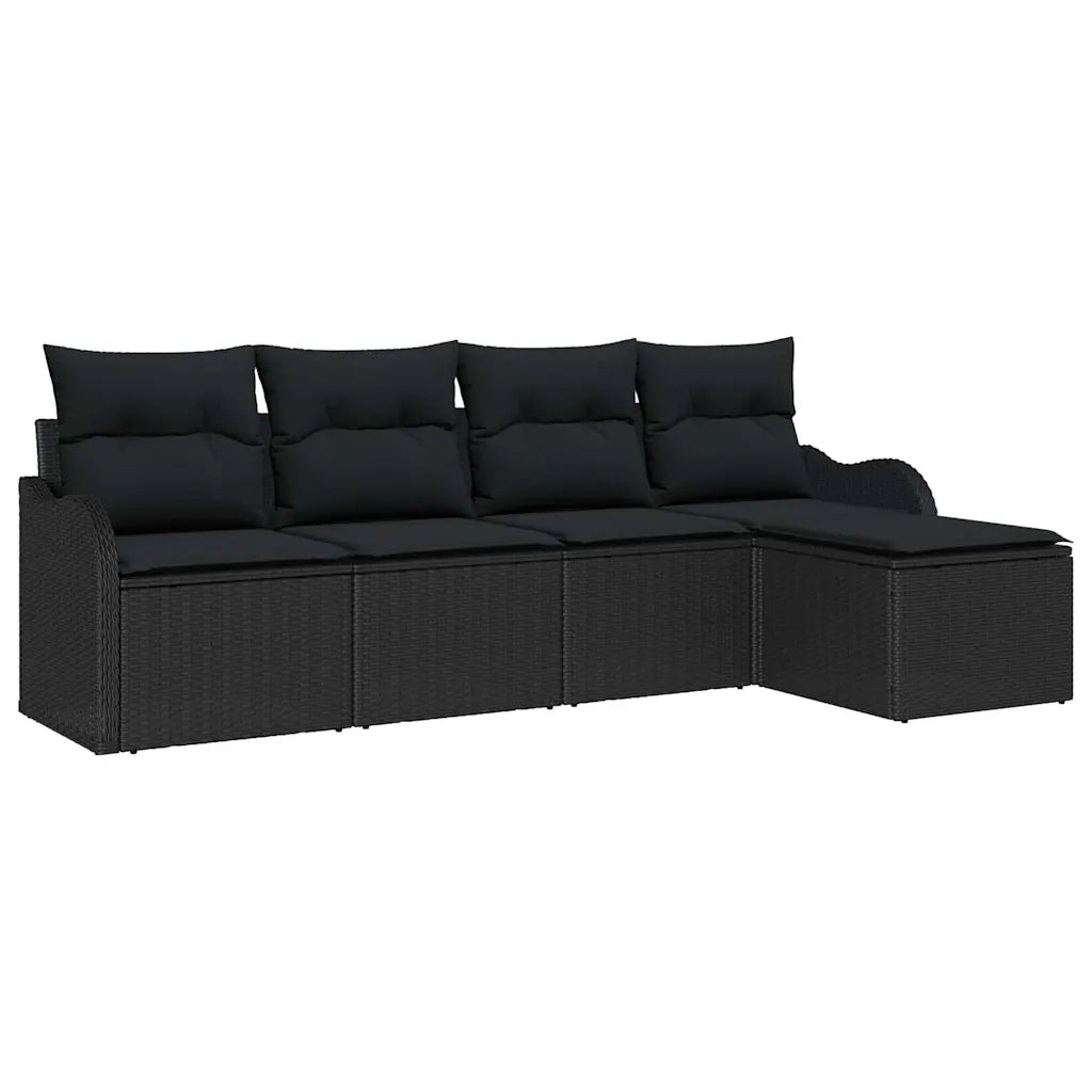 Set Divano da Giardino con archiviazione 5 pcs Nero polyrattan