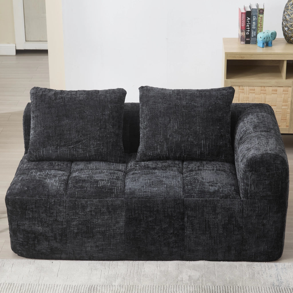 Divano 2 Posti con Tasche laterali e Cuscino, Seduta Ergonomica, in Ciniglia, Nero