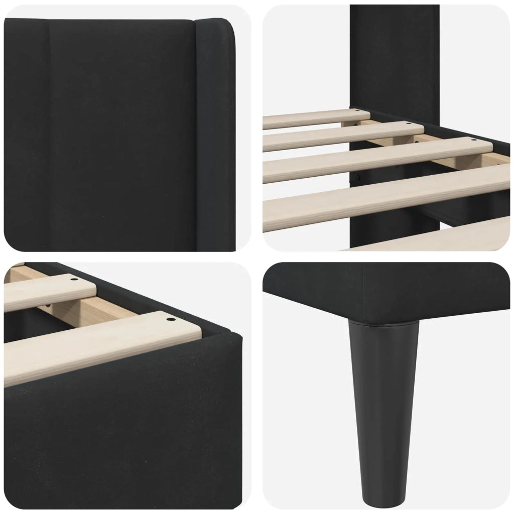 Letto matrimoniale | Letto per adulti | Struttura del letto con testiera Nero 120 x 200 cm Velluto