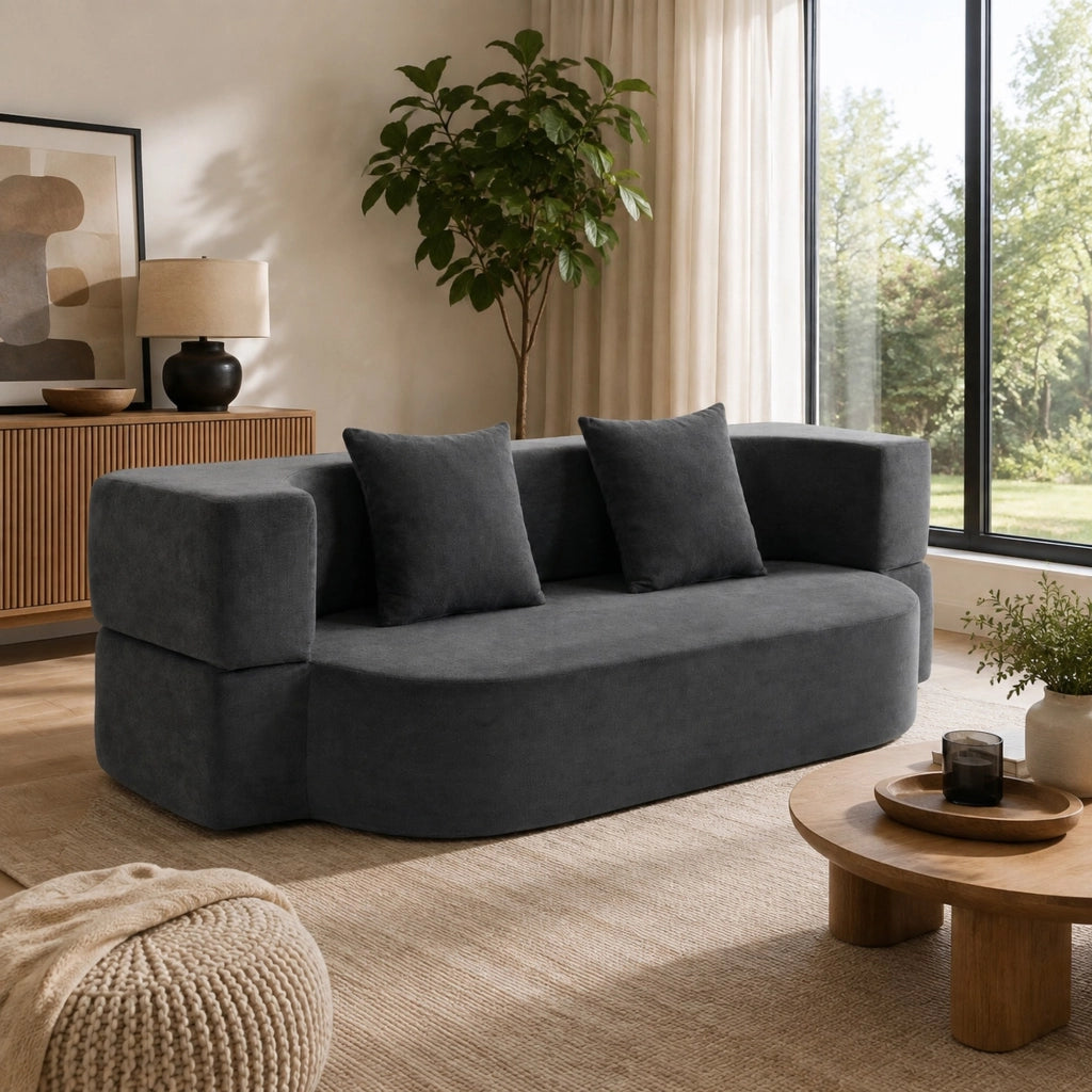 Divano letto 2 posti senza struttura in schiuma 30 cm, grigio scuro