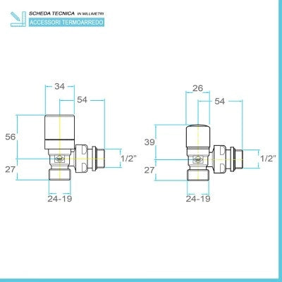 Kit valvola termostatica e detentore con raccordi multi 16x2 cromo