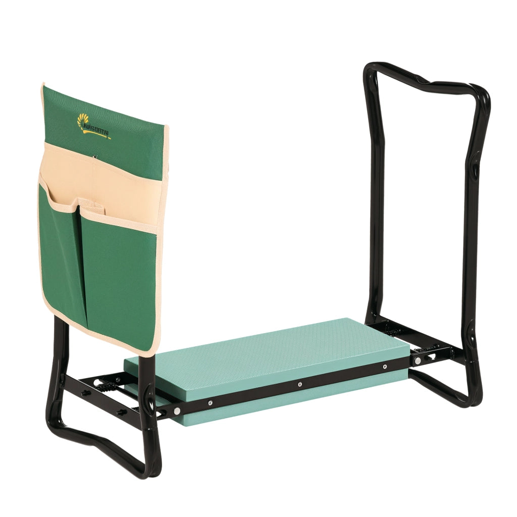 Inginocchiatoio e Sgabello da Giardino 2 in 1 Pieghevole con Cuscino Imbottito e Borsa Porta Attrezzi Verde per Giardinaggio e Fai da Te