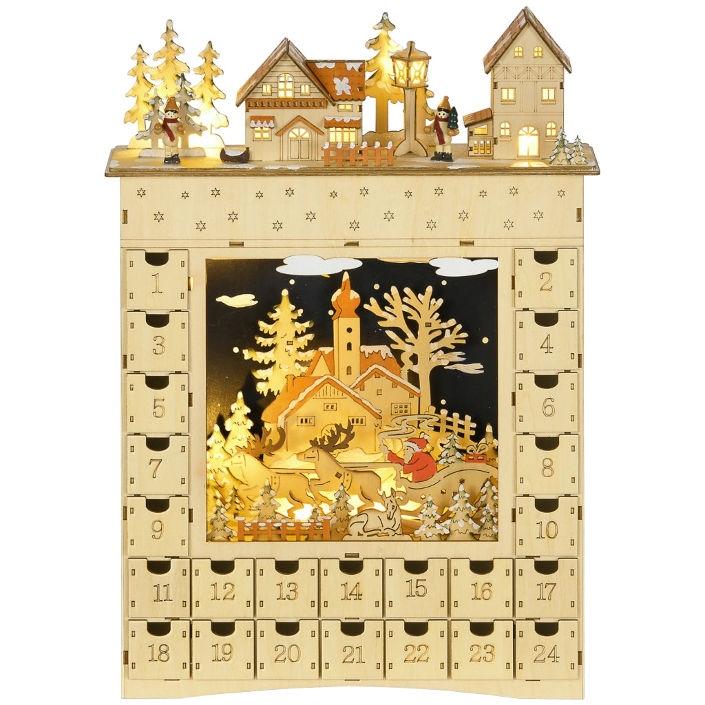 Villaggio di Natale LED Calendario dell'Avvento con 24 Cassetti ¨C Zephmum ¨C Beige 60x40x138 cm