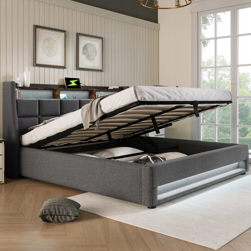 Letto imbottito con LED USB e materasso incluso - Xylo - 160x200