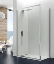 Box doccia angolare PRESTIGE fisso + scorrevole + laterale fisso 140x80 cm (137,4-140,4/76-79) cromo lucido vetro trasparente