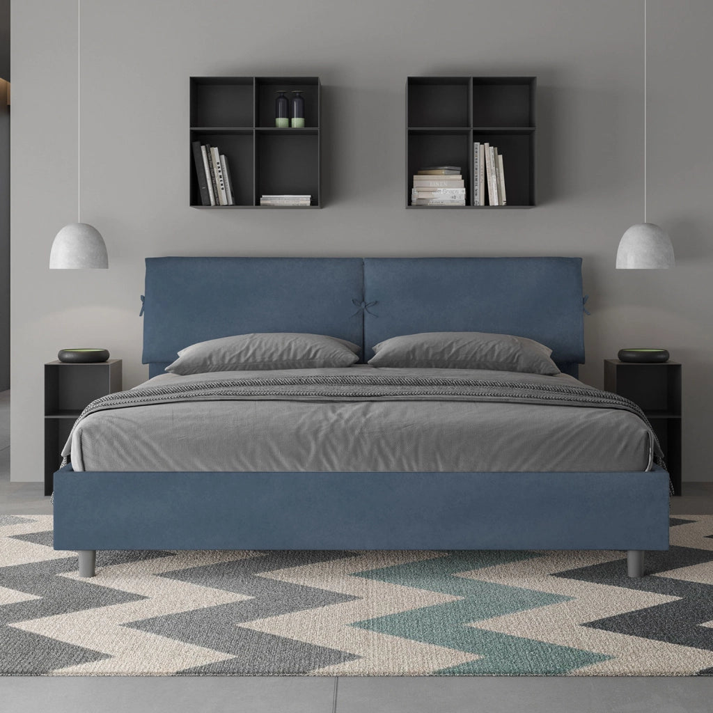 BS COM Letto matrimoniale king size contenitore imbottito 200x200 microfibra blu