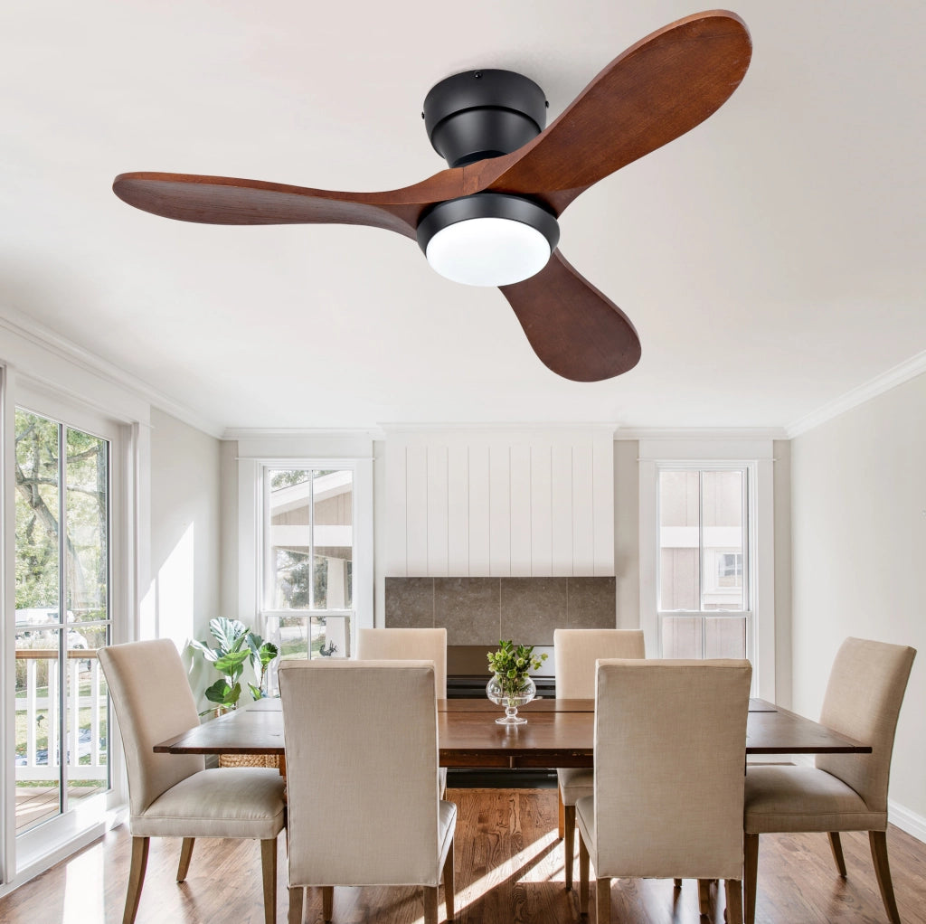 Ventilatore da soffitto 36 pollici con luce LED, telecomando e 3 pale in legno