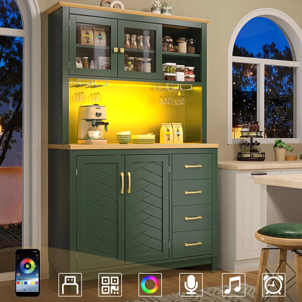 BUFFET 105,5x40x180 cm Verde in MDF con LED