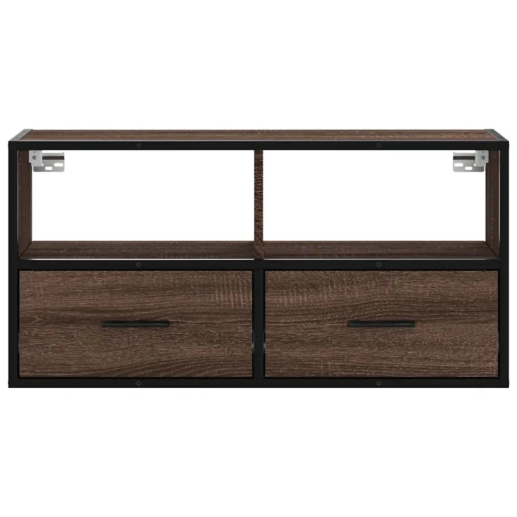 Mobile porta TV a parete pratico e dal design industriale 80 x 31 x 39,5 cm realizzato in legno composito di rovere marrone 02_0049629