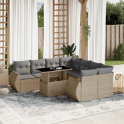 Set Divano da Giardino 9 pz con Cuscini Beige in Polyrattan
