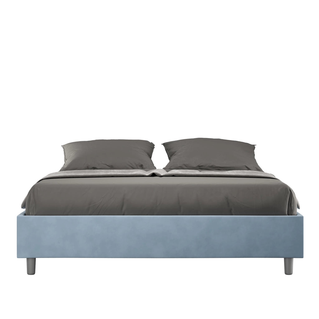 BS COM Letto queen size contenitore imbottito 150x210 microfibra azzurro