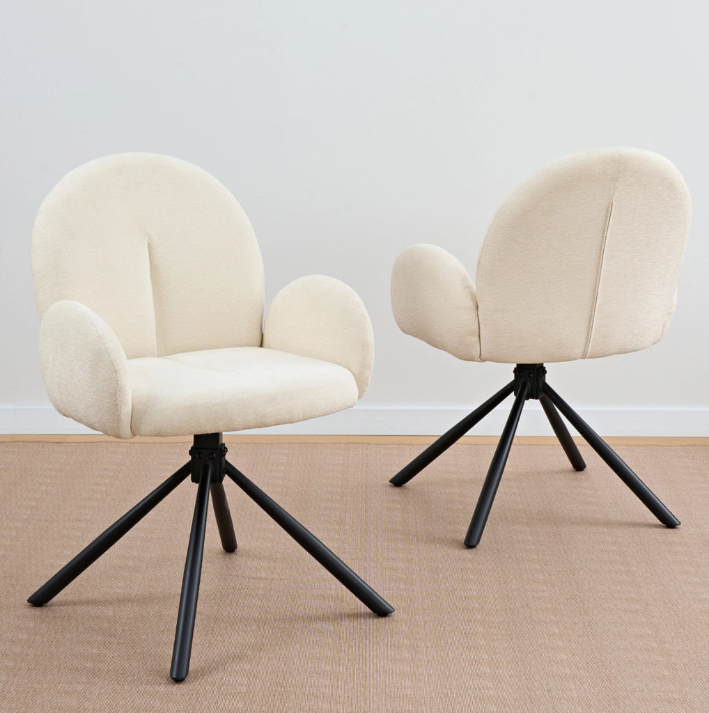 SEDIA Girevole con braccioli Set da 2 pezzi Crema Chenille e metallo