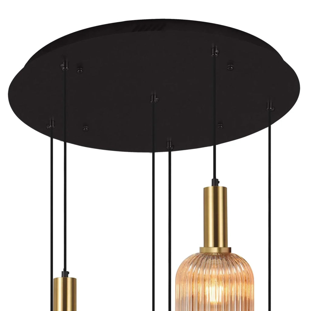 LÚZETE - LAMPADA DA SOFFITTO 6 LUCI COMBINATE PARALUMI AMBRA/FUMO Ø70 E27 SHELBY