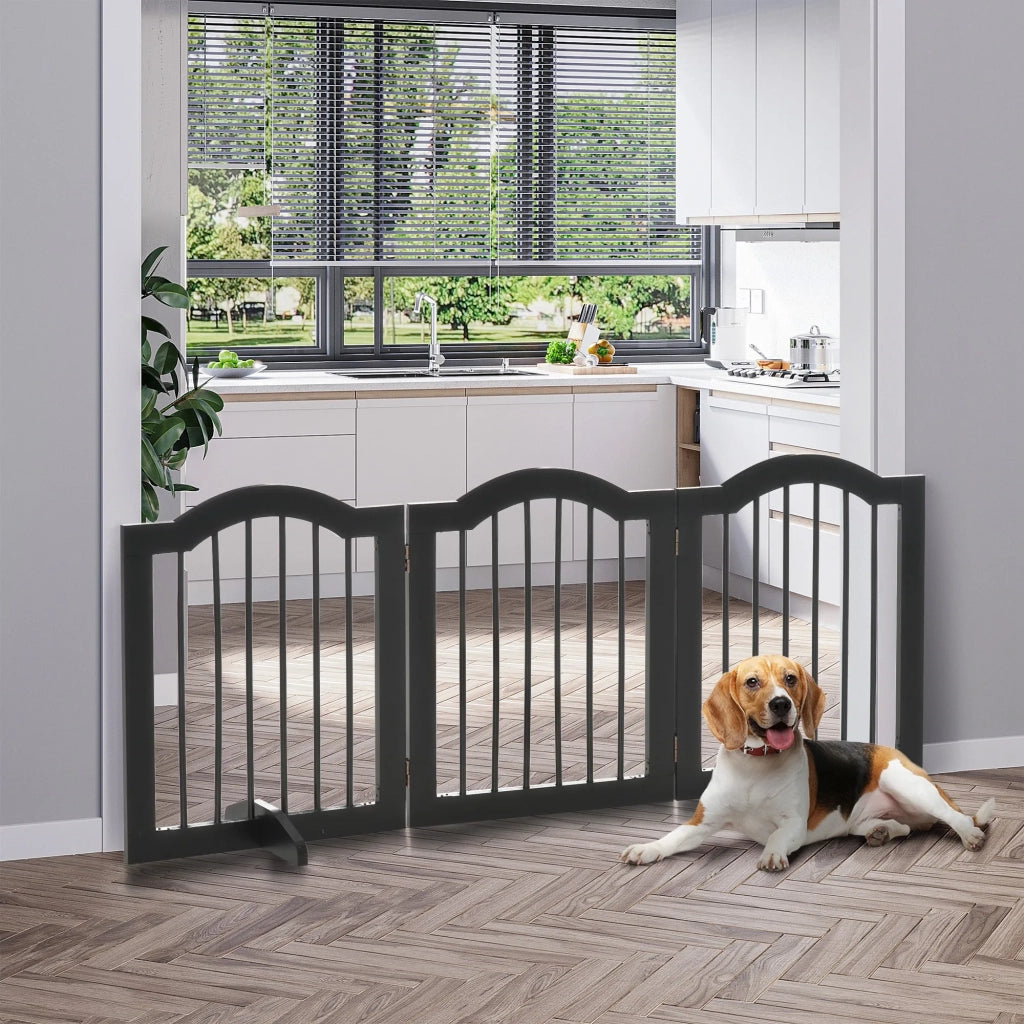 Cancello di sicurezza per cani 3 pezzi, pieghevole e stabile con 2 piedi di supporto, 154,5x29,5x61 cm