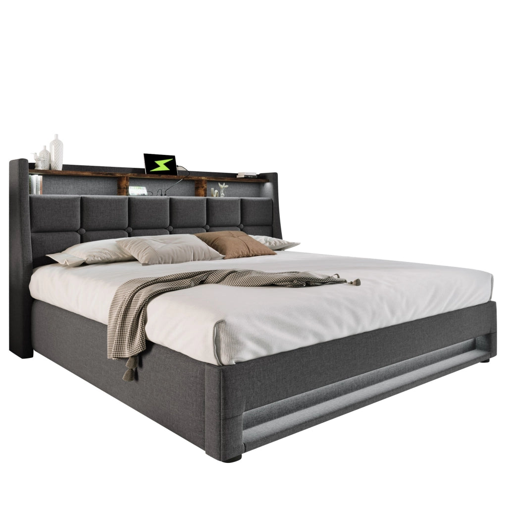 Letto imbottito 180x200 cm con illuminazione LED e USB