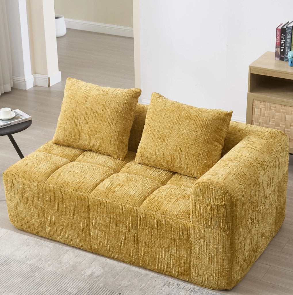 Divano chaise longue 158x90x60 cm con tasche laterali e cuscino in chenille giallo
