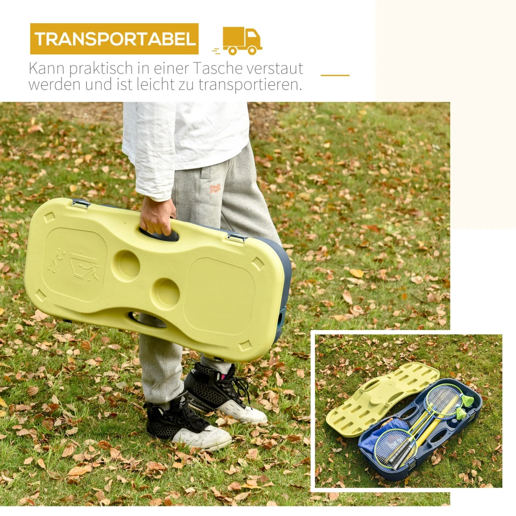 Rete da Badminton con Supporto Portatile, Giallo e Blu, Inclusi 4 Racchette