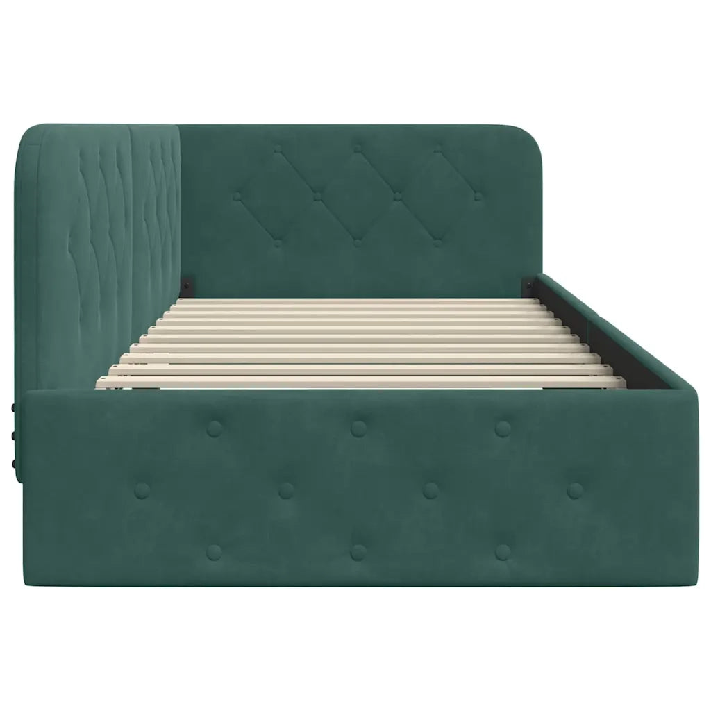 Cornice del letto ad angolo Verde Scuro 100 x 200 cm Velluto