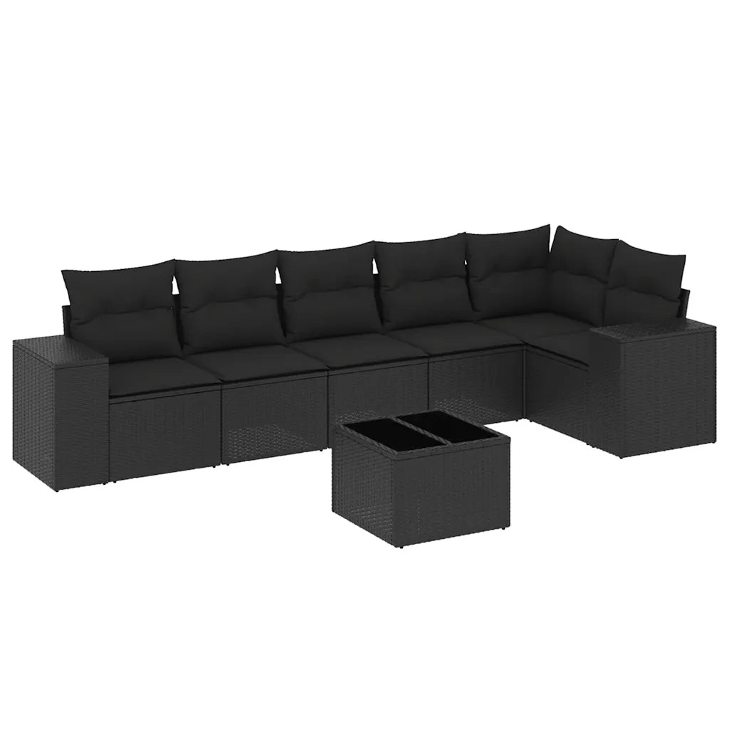 Set Divani da Giardino con Cuscini 7pz Nero Polyrattan