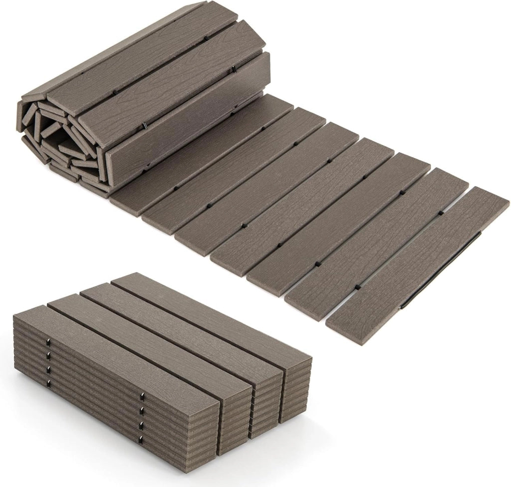 Percorso Giardino 242 cm, Passerella Dritta da Esterno con Connessione a Filo Metallico, Superficie Antiscivolo, Sentiero da Giardino Resistente alle Intemperie per Corti, Grigia