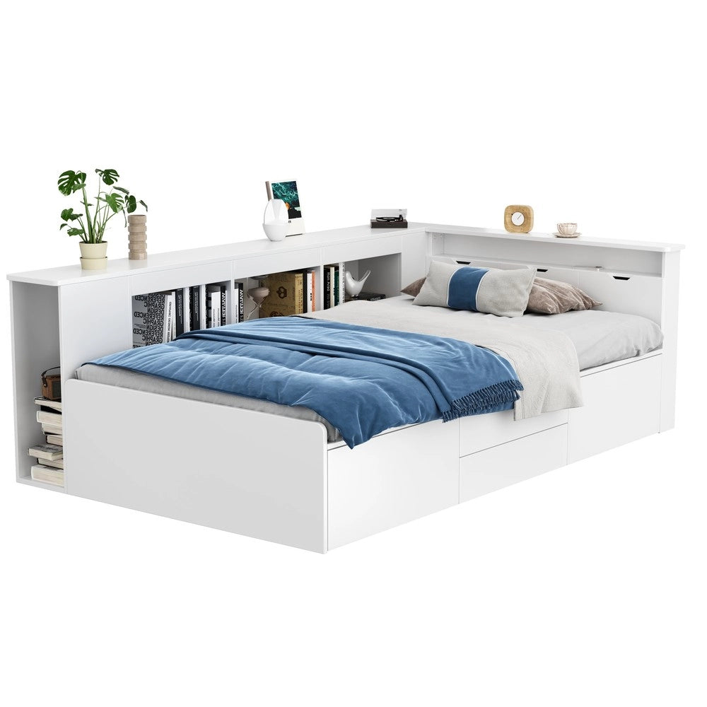 Letto Singolo per Bambini ¨C Minimal ¨C bianco 90x200cm con cassetti contenitore libreria