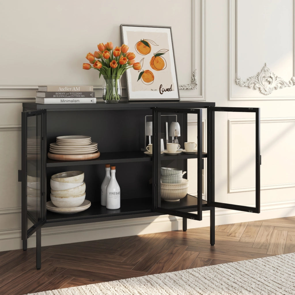 Armadietto con Vetrina Borshavisa Credenza con 3 Ante in Vetro 80x100x35 cm [en.casa]