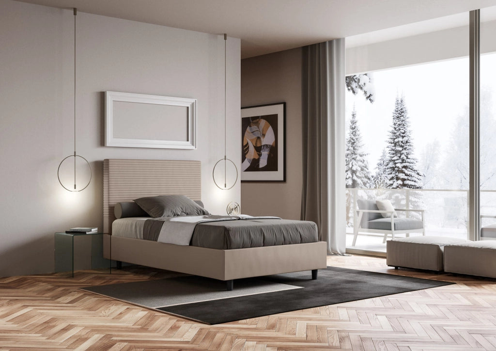 Letto Matrimoniale Large 170x200 cm con Rete e Contenitore Focus Tortora