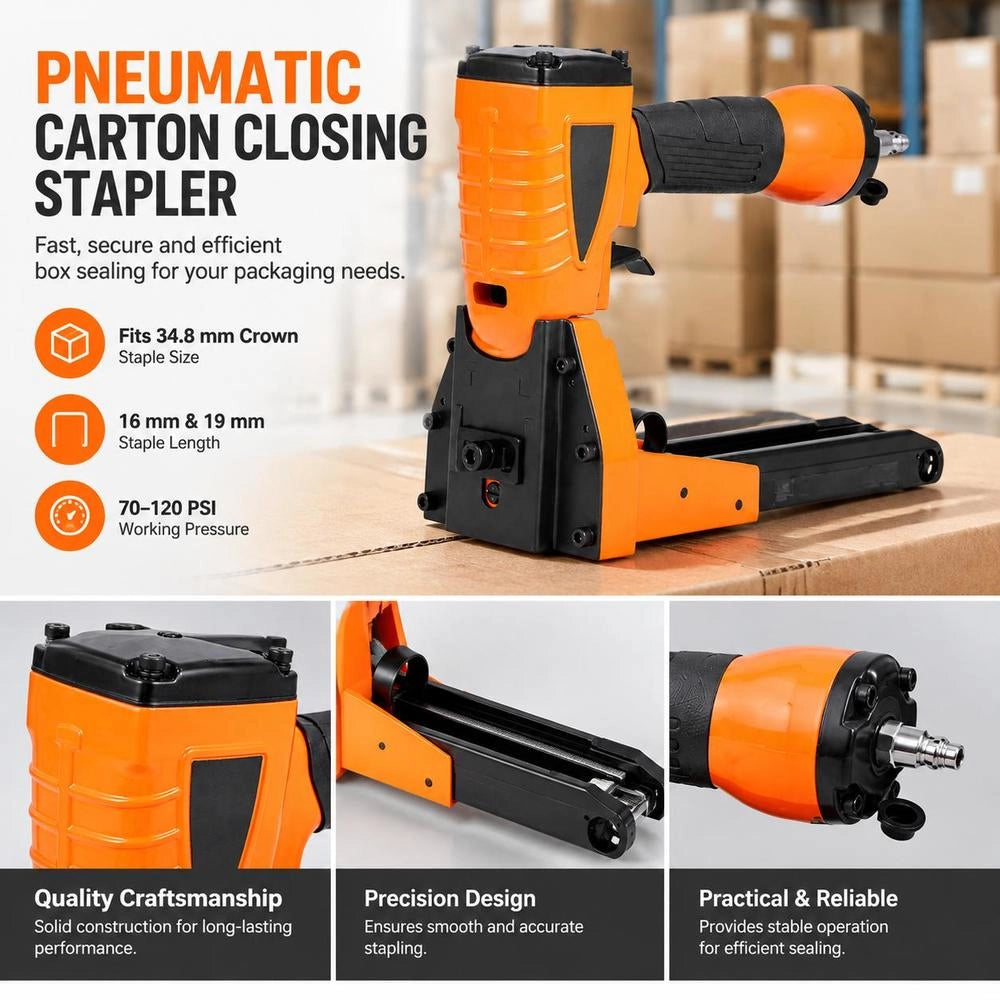 Pneumatic Carton Sealing Machine, Carton Sealing Stapler For 34.8 Mm Crown, 16 Mm And 19 Mm Length, 70–120 PSI Carton Lid Stapler For Boxes, Carton Closure, Packaging