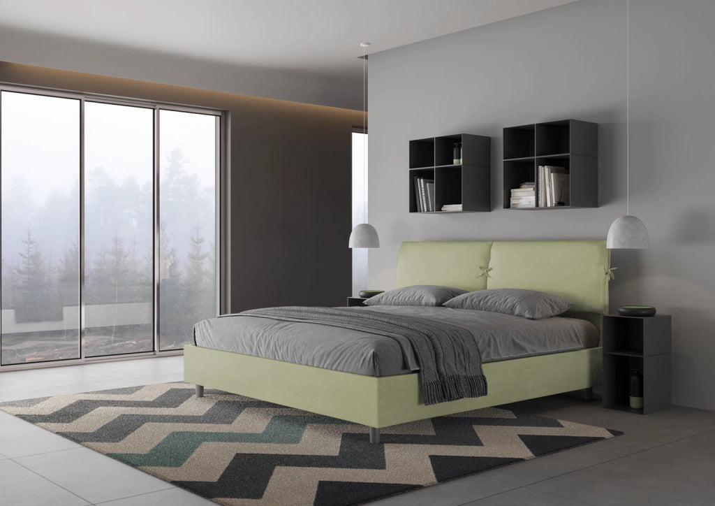 BS COM Letto matrimoniale king size senza rete imbottito 200x210 microfibra tè verde