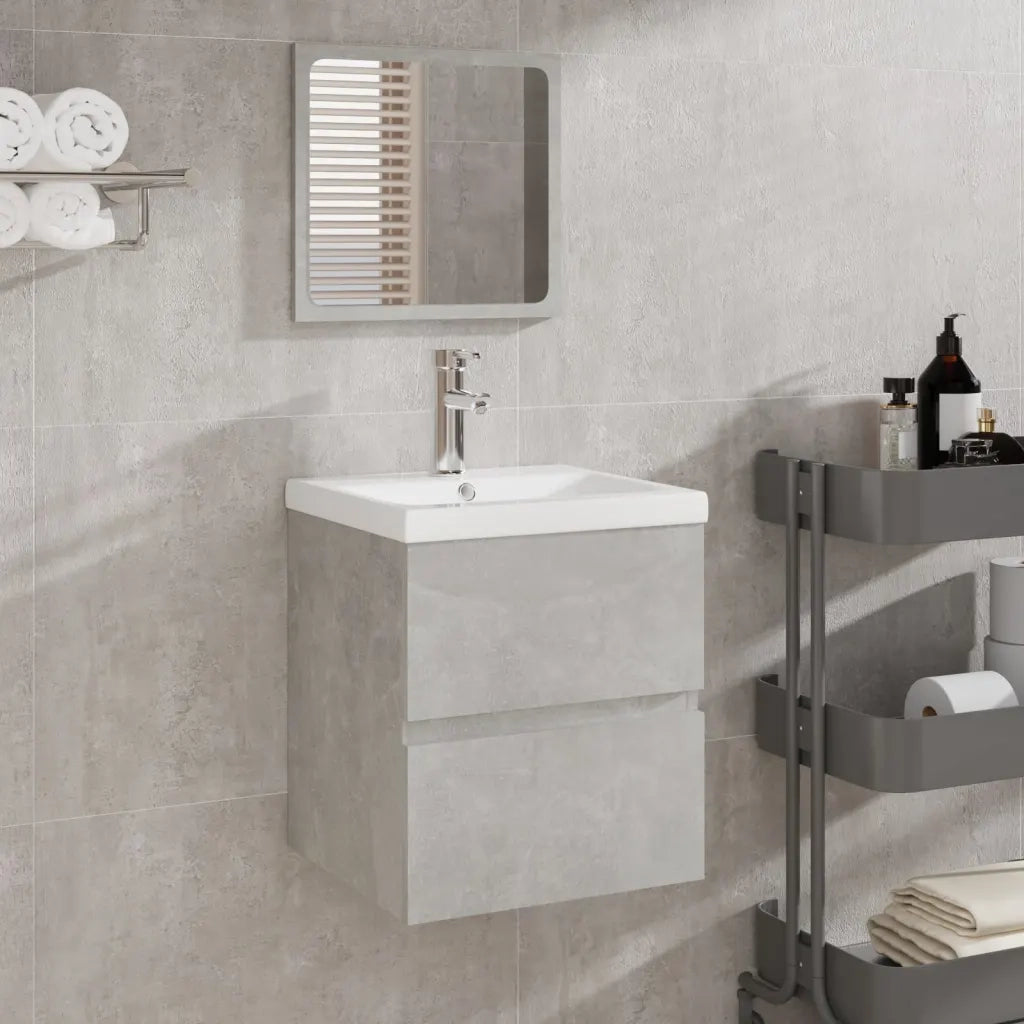 Mobile da Bagno con Lavabo | Armadio Lavabo e Specchio Grigio Cemento