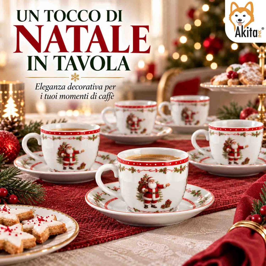 Akitaink 6 Tazzine da Caffe' Santa Claus con Piattino 90 ml